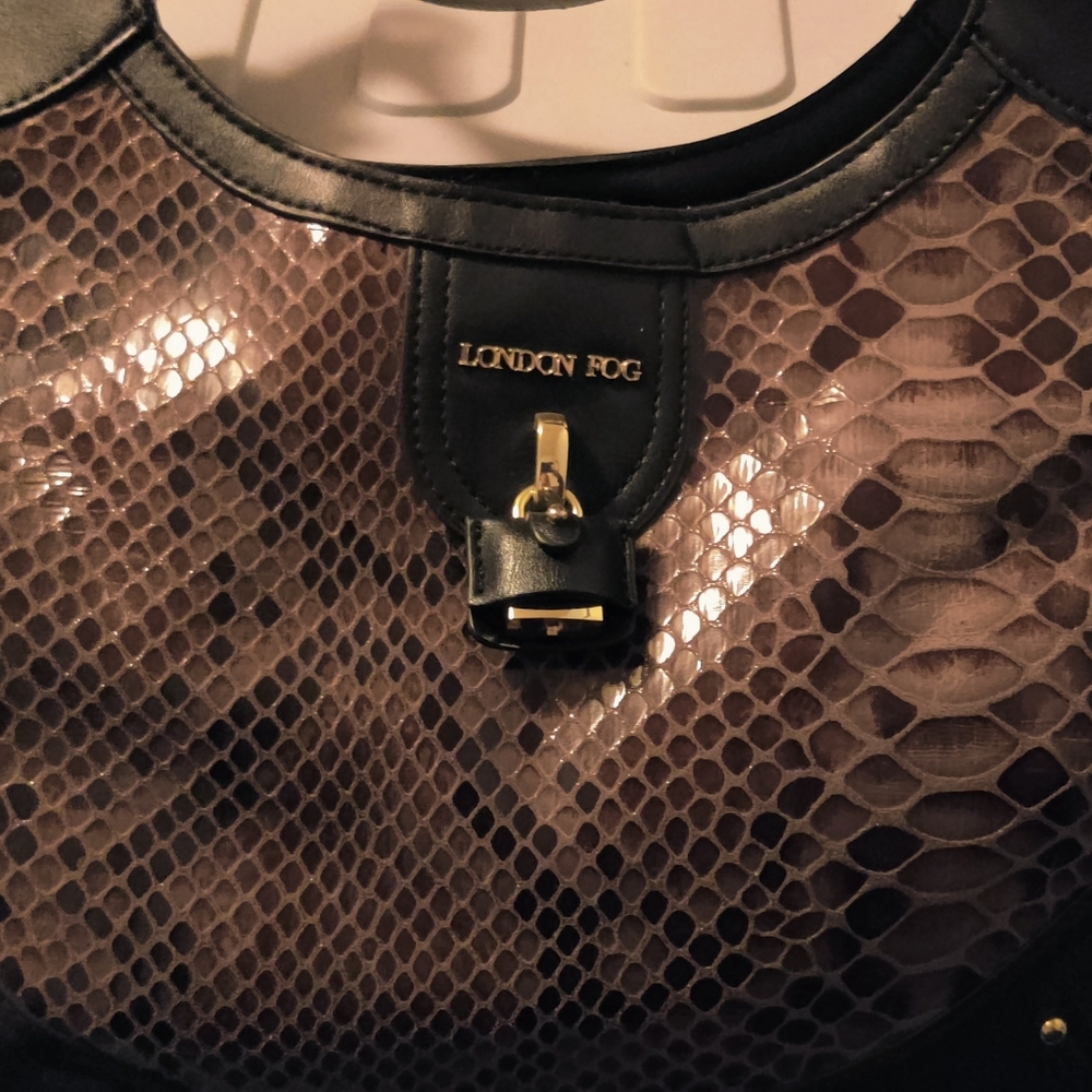 London Fog Snakeskin-Embossed Lilah Hobo